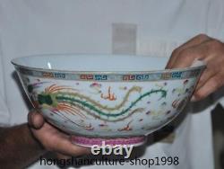 9.8'' Marked Chinese pastel porcelain dragon phoenix statue Tea cup Bowl Bowls