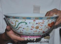 9.8'' Marked Chinese pastel porcelain dragon phoenix statue Tea cup Bowl Bowls