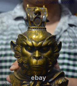 9 Chinese Buddhism Temple Pure Bronze Monkey King Sun Wukong Buddha Head Statue