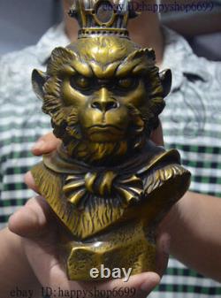 9 Chinese Buddhism Temple Pure Bronze Monkey King Sun Wukong Buddha Head Statue