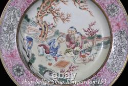 9 Chinese Famille rose Porcelain Tree Figure Story Round Tray Plate Pair