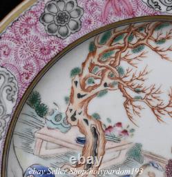 9 Chinese Famille rose Porcelain Tree Figure Story Round Tray Plate Pair
