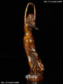 9 Chinese Folk Collect Boxwood Wood Carved Beautiful Woman Belle Adorn Statue