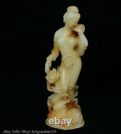 9 Chinese Natural Old White Jade Jadetie Carved Belle Woman Flower Sculpture