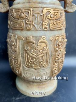 9 Chinese antiques Old jade outline in gold Animal head statue Binaural bottle