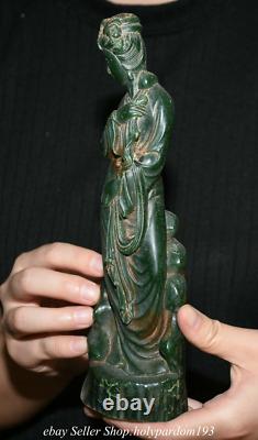 9 Collect Old Chinese Natural Green Jade Carving Beauty Belle Statue Sculpture