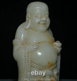 9 Old Chinese White Jade Carving Dynasty Happy Maitreya Buddha Wealth Statue