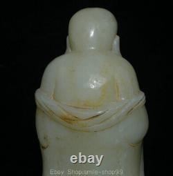 9 Old Chinese White Jade Carving Dynasty Happy Maitreya Buddha Wealth Statue
