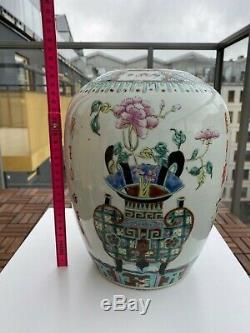 A19th c Antique Chinese Porcelain Famille Rose Jar w Precious Antiques