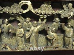 ANTIQUE 19 c. ELABORATE GILDED CHINESE WALL PANEL RELIEF WOOD CARVING /