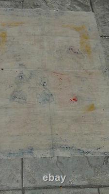 ANTIQUE 19c CHINESE GOUACHE ON FABRIC ANCESTOR PAINTING OF A SEATED MEN & WOMEN