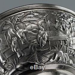 ANTIQUE 19thC CHINESE EXPORT SOLID SILVER BOWL, WANG HING c. 1880