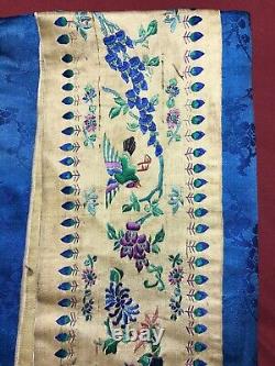 ANTIQUE 19th c QI'ING CHINESE EMBROIDERED DAMASK SILK WOMEN ROBE EMBROIDERY