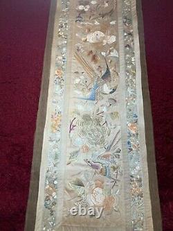 ANTIQUE CHINESE 19th/ 20th EMBROIDERED SILK PANEL BIRDS EMBROIDERY 181 cm x 41cm