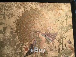 ANTIQUE CHINESE 19th c EMBROIDERED SILK PANEL 100 BIRDS EMBROIDERY 88 X 58 cm