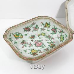 ANTIQUE CHINESE EARLY 1800's ROSE MEDALLION COVERED SERVING DISH 10 X 8-13/16