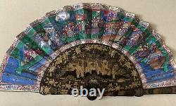 ANTIQUE CHINESE PAINTED 1000 FACES FAN- 19th Century- Original Box