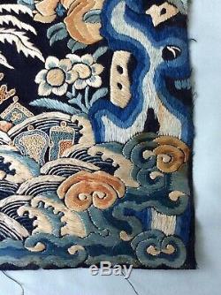 ANTIQUE CHINESE RANK BADGE -Just Found- EMBROIDERY PANEL WITH AUSPICIOUS SYMBOLS