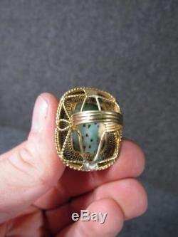 ANTIQUE CHINESE SERLING SILVER RING with CARVED JADE or JADITE STONE