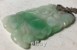 ANTIQUE CHINESE WHITE & Apple Green JADE CARVED PENDANT Silver filigree