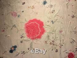 ANTIQUE EARLY 20th CHINESE CANTONESE EMBROIDERED SILK PIANO SHAWL EMBROIDERY #3