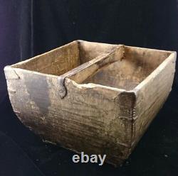 ANTIQUE Large ASIAN CHINESE Wood Rice Grain HARVEST BUCKET Basket with Handle