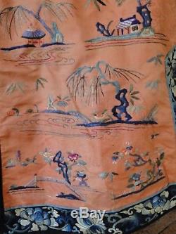 ANTIQUE TEXTILES-ANTIQUE CHINESE SILK EMBROIDERED ROBE WithPEACOCKS ETC