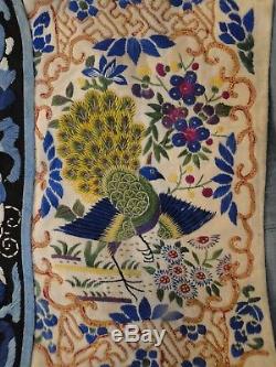 ANTIQUE TEXTILES-ANTIQUE CHINESE SILK EMBROIDERED ROBE WithPEACOCKS ETC