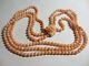 Antique Triple Strand Chinese 20 Salmon Coral Bead Necklace Withcarved Rose Clasp
