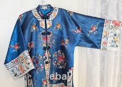 AS IS Lily -Sz S Vintage 1960s 70s Silk Chinese Embroidered Kimono Coat Jacket