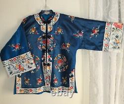 AS IS Lily -Sz S Vintage 1960s 70s Silk Chinese Embroidered Kimono Coat Jacket