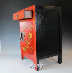 A Chinese Antique Red Lacquer birds butterfly paint style design 2 door closet