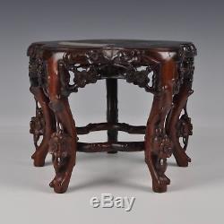 A Fine Carved Chinese Wooden And Marble Miniature Table Or Stand 20th Century