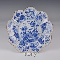 A High Quality BlueWhite Chinese Porcelain 18th Century Kangxi Lotus Shaped Dish