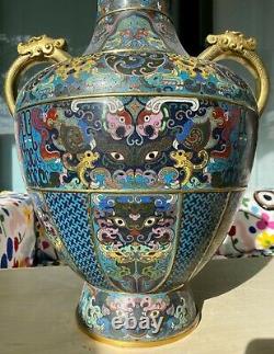 A Large Chinese'Dragon' Handle Cloisonne Vase
