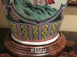 A Monumental Chinese Qing Dynasty Famille Rose Porcelain Figure Vase