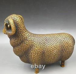 A Pair 5.9 Chinese Asian Antiques Pure Brass Sheep Statue Collection Decor Gift