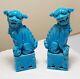A Pair Of 1920s Chinese Turqoise Blue Ceramic Foo Dogs / Guardian Lions