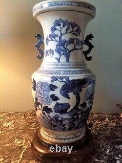 A Pair Of Antique Chinese Blue and White Vase Lamps Hand-Painted