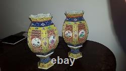 A Pair of Antique Chinese Porcelain Famille Verte Wedding Lamps Lanterns