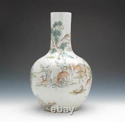 A Rare Monumental Chinese Qing Dynasty 100 Deer Famille Rose Porcelain Vase