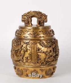 A Rare and Magnificent Chinese Imperial Gilt Bronze Bell with Dragon, Kangxi