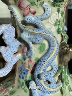 A Very Fine Antique Chinese Celadon Famille Rose Vase