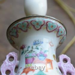 An antique Chinese famille rose Porcelain vase / lamp Tongzhi, late Qing Dynasty