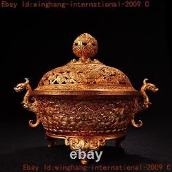 Ancient Chinese dynasty bronze Gilt dragon statue Incense burner Censer