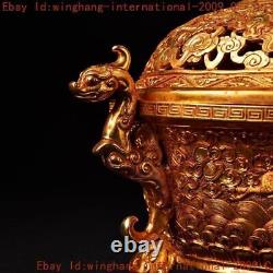 Ancient Chinese dynasty bronze Gilt dragon statue Incense burner Censer