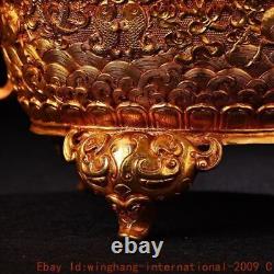 Ancient Chinese dynasty bronze Gilt dragon statue Incense burner Censer