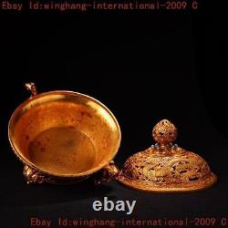 Ancient Chinese dynasty bronze Gilt dragon statue Incense burner Censer