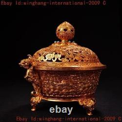 Ancient Chinese dynasty bronze Gilt dragon statue Incense burner Censer