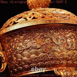 Ancient Chinese dynasty bronze Gilt dragon statue Incense burner Censer